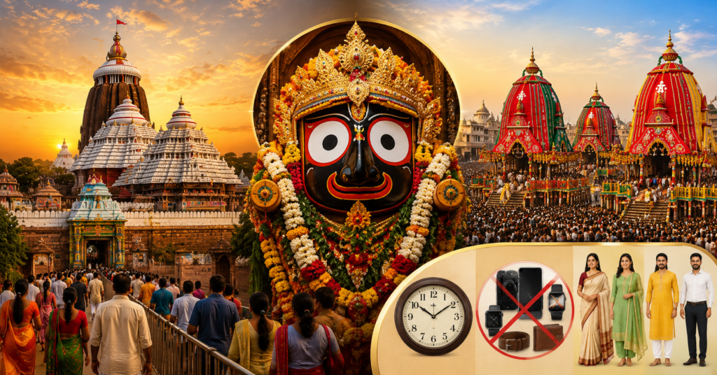 An informational guide detailing the Darshan process for visitors to the Shree Jagannath Temple in Puri Odisha